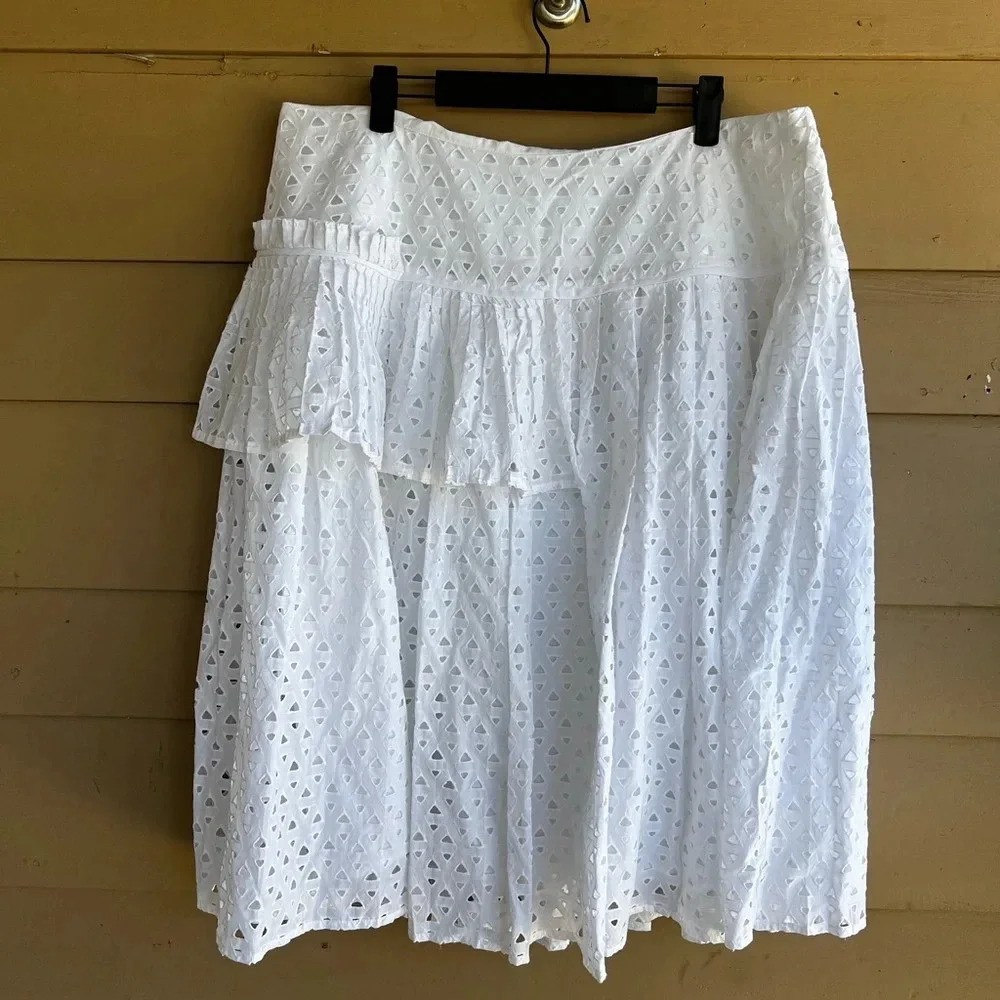 White Eyelet Knee Length Midi Length Modest Skirt - Lane Bryant - Size 16
